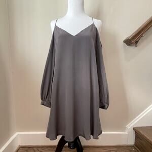 Lavender Brown Charcoal Gray Silk Cold Shoulder Flowy Mini Dress Size XS NWT